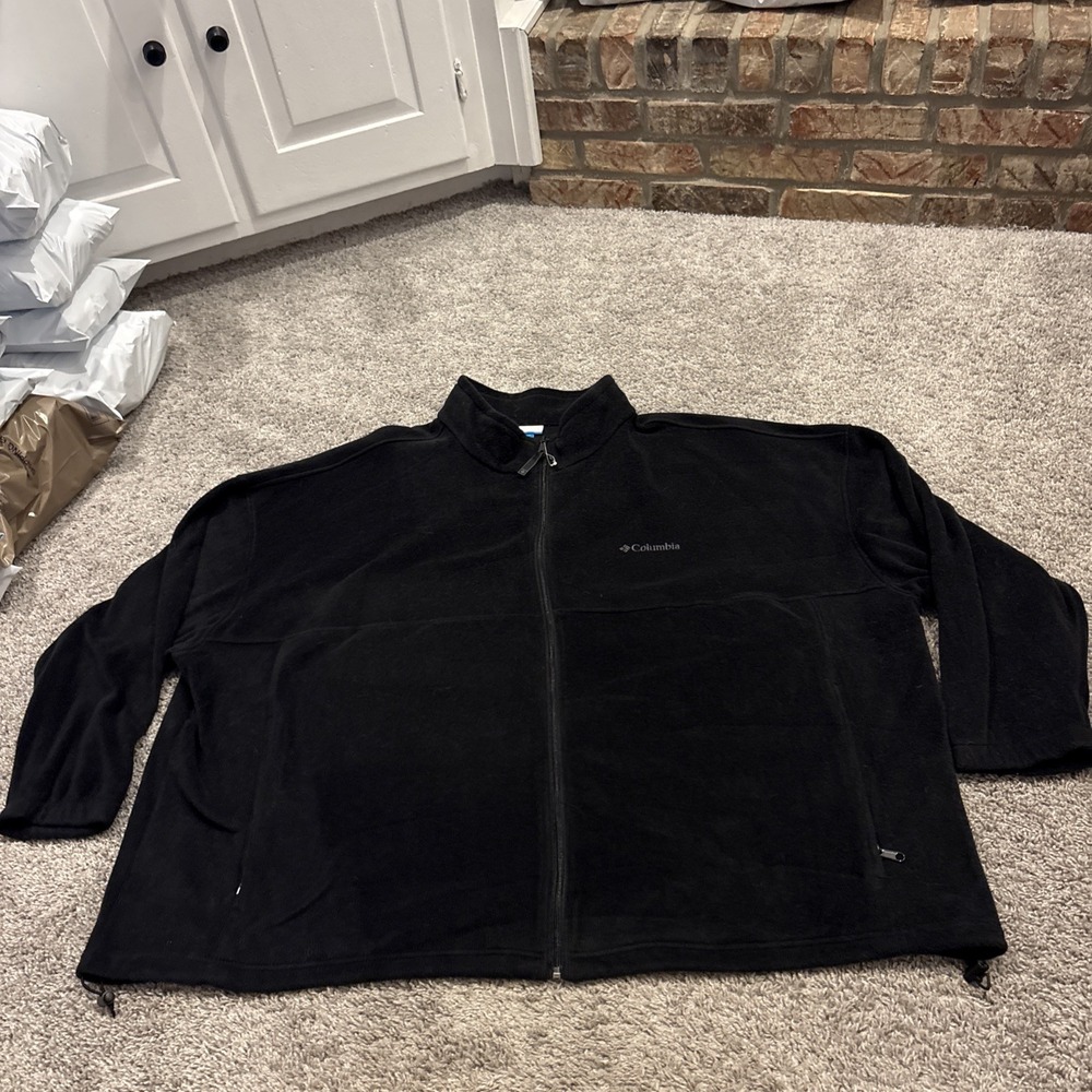 Columbia Jacket Men's 6X Black Full Zip Up Long Sleeve Pockets Fleece Soft BIG